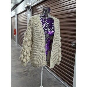 Cottagecoe Chunky Knit Bubble Sleeve Cardigan Cream Open Front Sweater Amaryllis